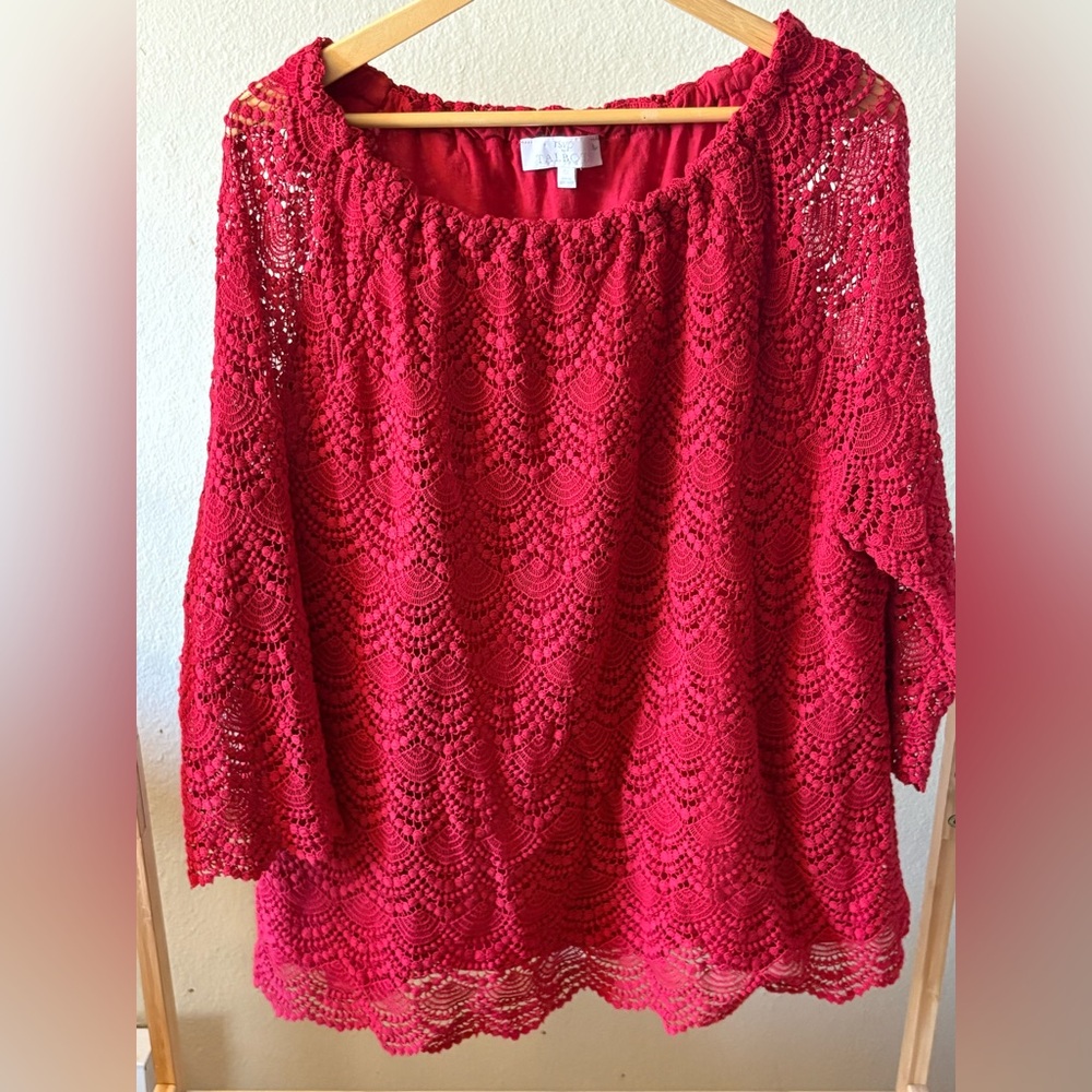Talbots RSVP Vibrant Red Crochet Lace Top Size 24 Plus